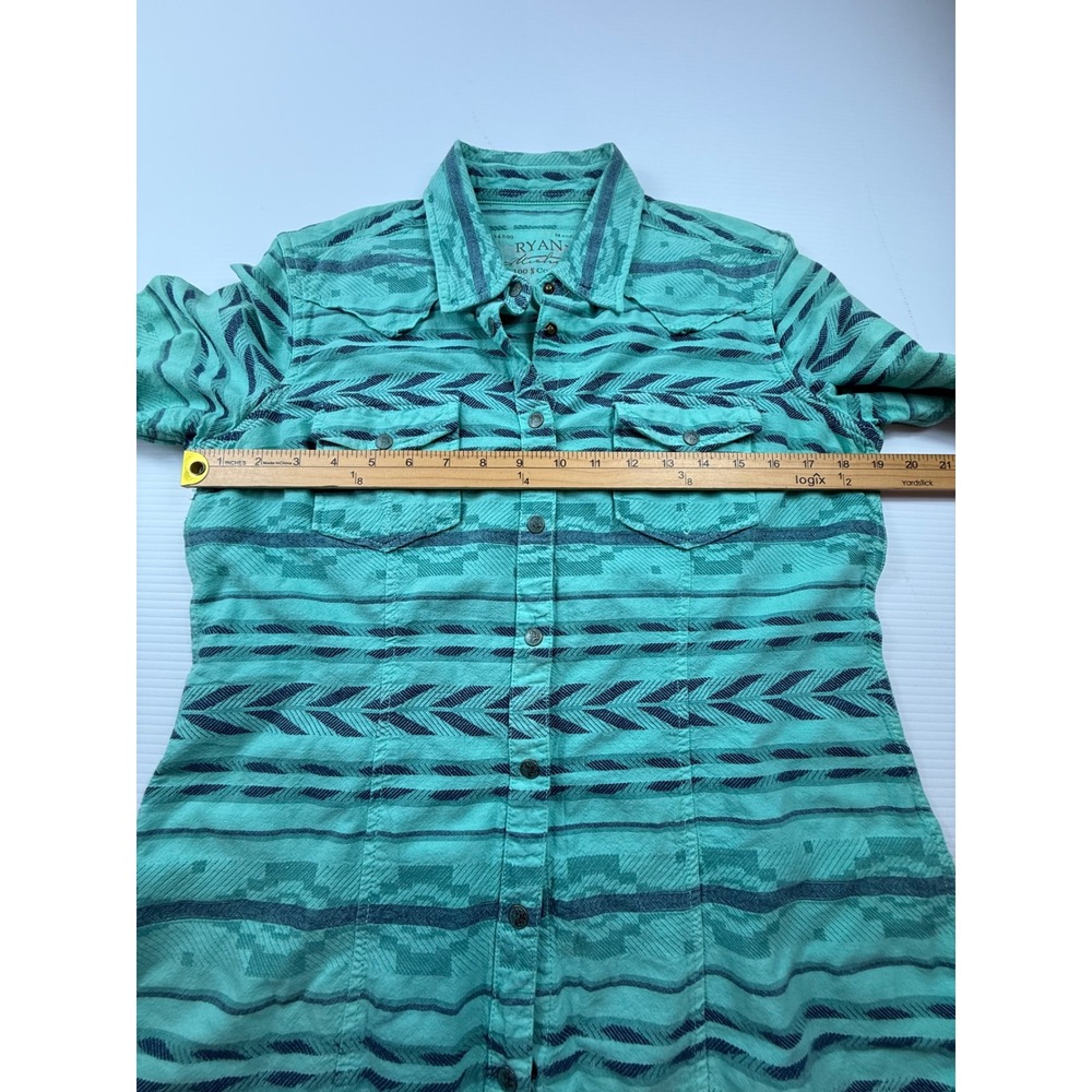 Ryan Michael Womens Mint Green Southwestern Western Button Up Shirt Size M - Picture 4 of 9